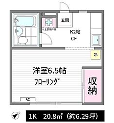 東栄森野ハイツ 1Kの間取図画像