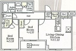 アイルプレミアム月島ドゥーエ 5階2LDKの間取り
