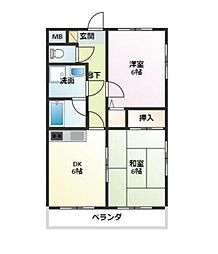 エスポワール忠生 2DKの間取図画像