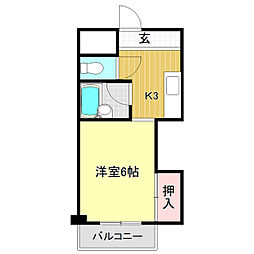コーポ舟入川 1Kの間取図画像