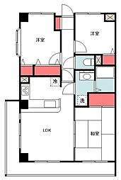 JR横浜線 成瀬駅 徒歩18分の賃貸マンション 2階3LDKの間取り