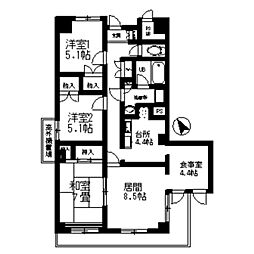 石神井ガーデンフラット 3LDKの間取図画像
