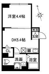 クリアル新富町 2階1DKの間取り