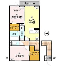 カーサ・デ・ラコリーナ 2LDKの間取図画像