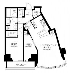 東京メトロ副都心線 北参道駅 徒歩1分の賃貸マンション 16階2LDKの間取り