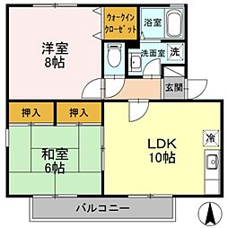 クレセント Ｂ 2階2LDKの間取り