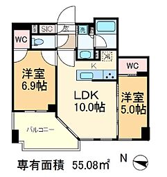 ジオエント赤羽 9階2LDKの間取り