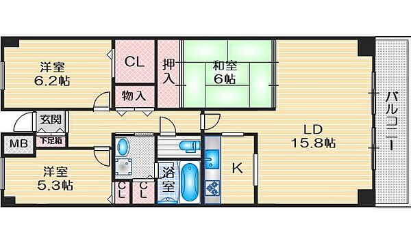 千里中央パークヒルズ　E棟 ｜大阪府豊中市上新田１丁目(賃貸マンション3LDK・15階・80.19㎡)の写真 その2