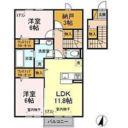 グローリアコート A 2階2LDKの間取り