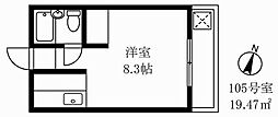 カーサ大森 ワンルームの間取図画像