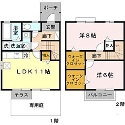 JR紀勢本線 海南駅 徒歩9分の賃貸アパート 1階2LDKの間取り