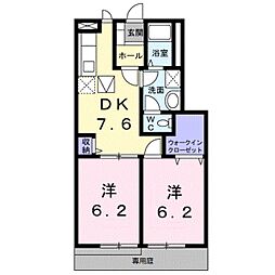 ドウセゾン 1階2DKの間取り