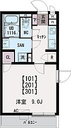 イクシオ花小金井 3階1Kの間取り