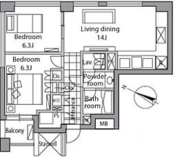 レジディアタワー乃木坂 2LDKの間取図画像
