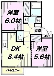 ル・ヴェールA 2DKの間取図画像