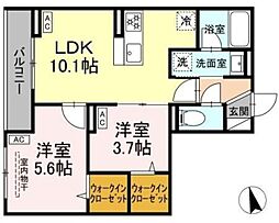 セレスティア東葛西 VI 2階2LDKの間取り