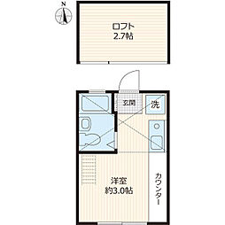 イーリスコート西横浜B ワンルームの間取図画像