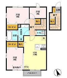 ロイヤルヒルズG 2階3LDKの間取り
