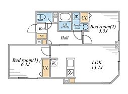 LEGALAND幡ヶ谷South 2LDKの間取図画像