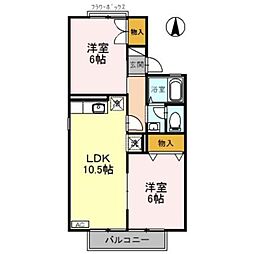 サンモール北花田B 2LDKの間取図画像
