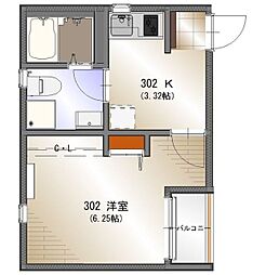 藤沢市湘南台1丁目アパート 1Kの間取図画像