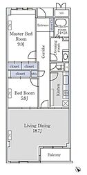 アーバンコート市ヶ谷 2LDKの間取図画像