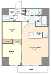 クラリティア西日暮里 2階2LDKの間取り
