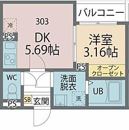 カインドネス矢部中央 1DKの間取図画像