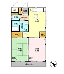 メゾン・ドール 2DKの間取図画像
