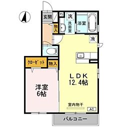 クレセント新町 1LDKの間取図画像