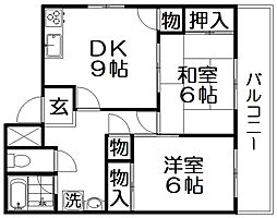 クレール星田 2DKの間取図画像