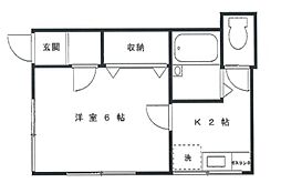 コーポ若草 2階1Kの間取り