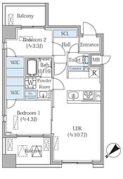 グランジット月島東京ベイ 2LDKの間取図画像