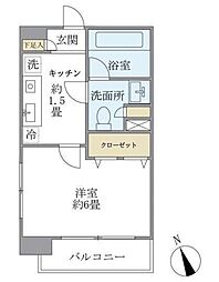 エコロジー白山レジデンス 2階1Kの間取り