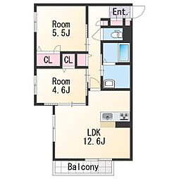 和歌山電鐵貴志川線 日前宮駅 徒歩7分の賃貸アパート 1階2LDKの間取り
