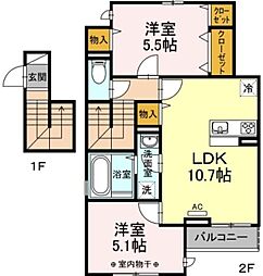 フォトアファール 2階2LDKの間取り