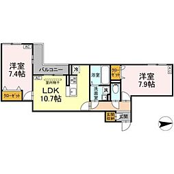 オルテンシア 2LDKの間取図画像