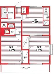 マニフィークメゾン 2DKの間取図画像