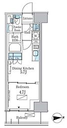 パークアクシス新宿百人町 1DKの間取図画像