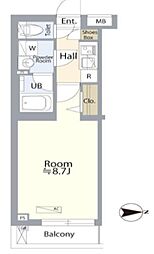 ベルグレードNF 3階1Kの間取り