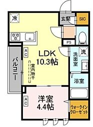 セレスティア東向島 2階1LDKの間取り