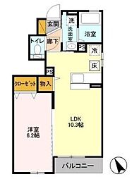 シャンティ 1階1LDKの間取り