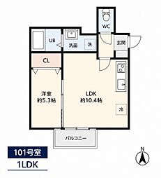 Le Lien Blanc高木 1LDKの間取図画像