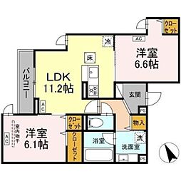 D Paina 中野島IIIA 2LDKの間取図画像
