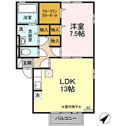 JR横浜線 橋本駅 徒歩16分の賃貸アパート 1階1LDKの間取り