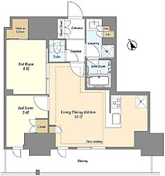 オアーゼ日暮里レジデンス 3階2LDKの間取り
