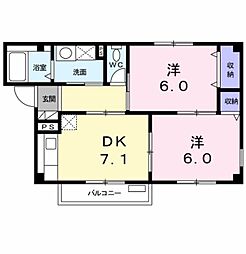 ベルフィーユ横浜 2DKの間取図画像