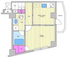 JR山手線 浜松町駅 徒歩8分の賃貸マンション 6階1DKの間取り