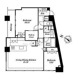 パークホームズ目黒ザレジデンス 2LDKの間取図画像