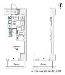 都営大江戸線 練馬駅 徒歩1分の賃貸マンション 8階1Kの間取り